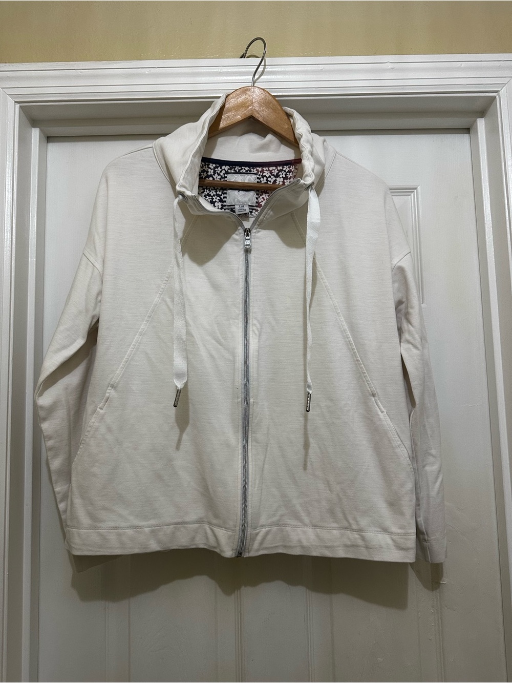 Tommy Bahama Cream Full-Zip Hooded Jacket with Floral Trim